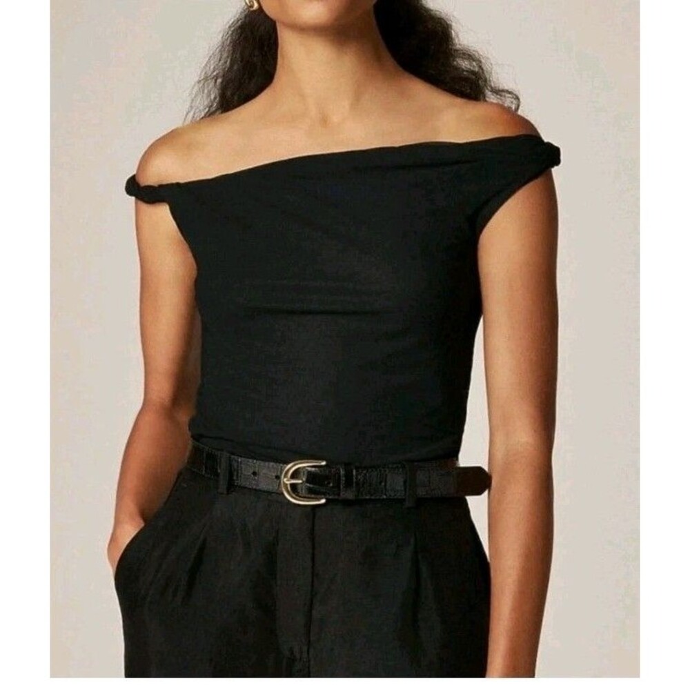 J.CREW Off-the-shoulder Twist Tank Top Matte Jersey Black Lined CK301 Size L NWT